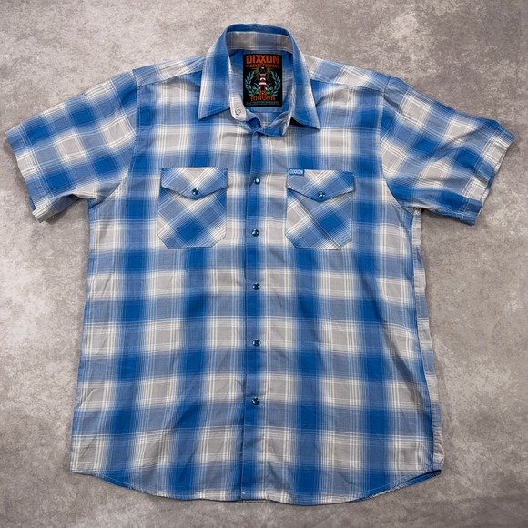 DIXXON Other - Dixxon Rincon Bamboo Blend Short Sleeve Plaid Snap Button Shirt Large Blue White